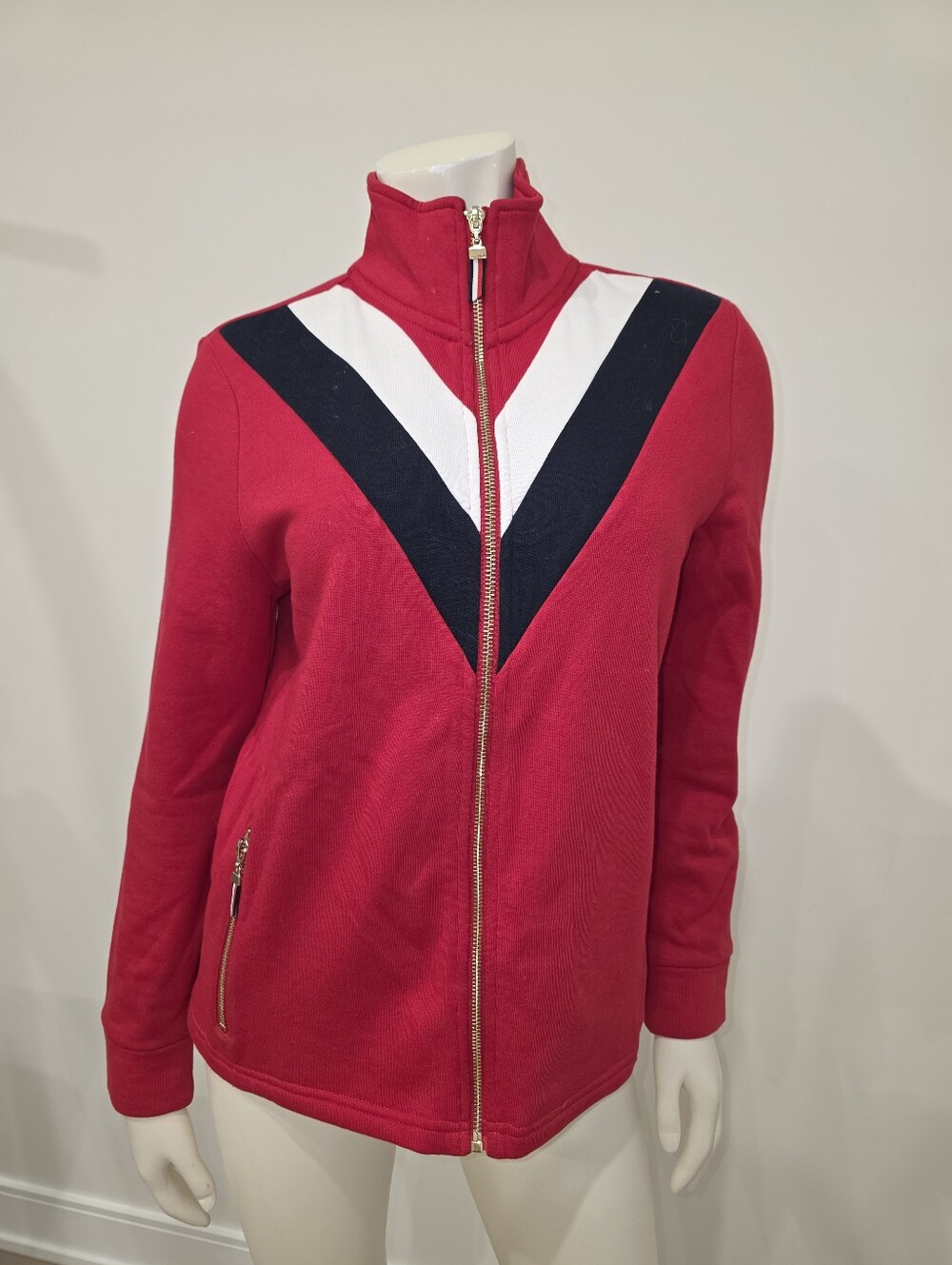 Tommy Hilfiger Red Zip-Up Fleece Chevron Jacket S